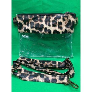 Plastic Leopard Crossbody Wristlet Purse Zip Closure 9"x7"